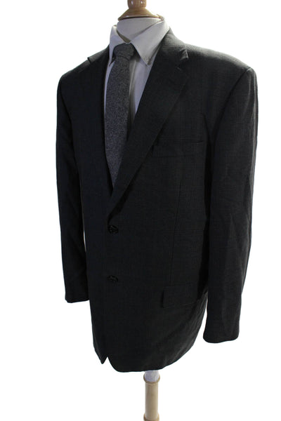 Pronto Uomo Mens Wool Geometric Patterned Long Sleeved Suit Jacket Gray Size 44