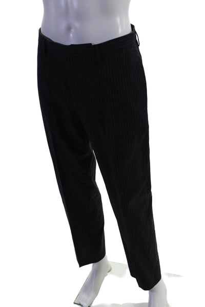 Banana Republic Mens Wool Pinstriped Hook and Eye Zipped Dress Pants Black 32