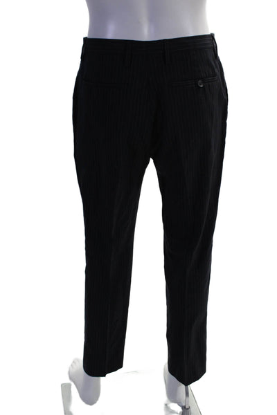 Banana Republic Mens Wool Pinstriped Hook and Eye Zipped Dress Pants Black 32