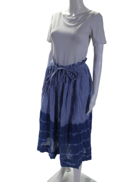 Karen Walker Womens Cotton Striped Two Pocket Belted Maxi Skirt Blue Size S