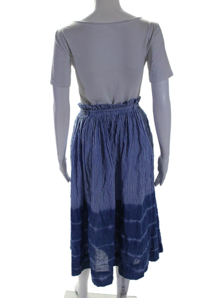 Karen Walker Womens Cotton Striped Two Pocket Belted Maxi Skirt Blue Size S