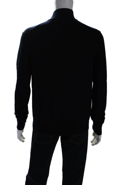 Bloomingdales The Mens Store Mens Half Zip Mock Neck Ribbed Sweater Navy Size L