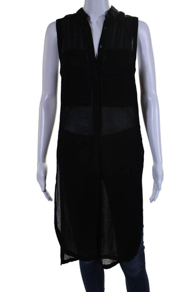 Helmut Lang Womens Button Front Side Slit Collared Shirt Black Size Petite