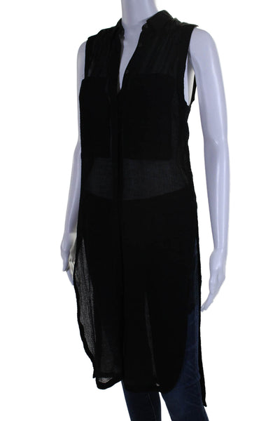 Helmut Lang Womens Button Front Side Slit Collared Shirt Black Size Petite