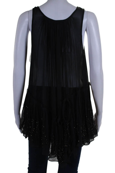 Allsaints Womens Sleeveless Scoop Neck Beaded Sheer Silk Top Black Size 10