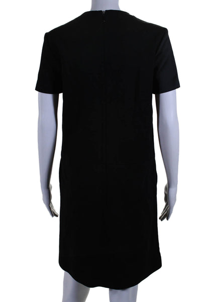 Longchamp Womens Two Pocket Round Neck Short Sleeve Zip Up Dress Black Size 38