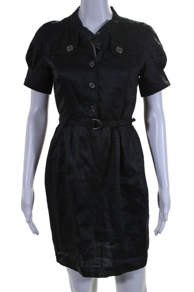 Burberry London Womens Round Neck Short Sleeve Button Up Dress Black Size 4