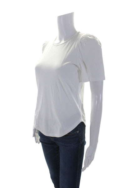 Theory Womens Cotton Curved Hem Short Puff Sleeve Blouse White Size S