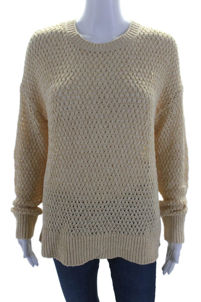 Theory Womens Cotton Long Sleeve Open Knit Pullover Sweater Yellow Size S