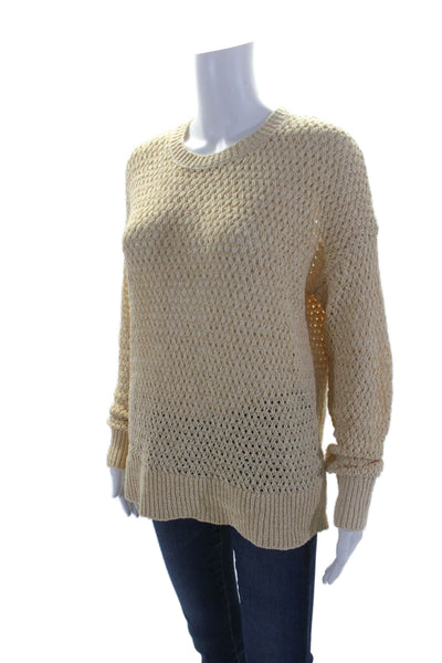 Theory Womens Cotton Long Sleeve Open Knit Pullover Sweater Yellow Size S