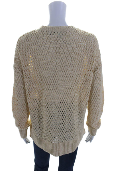 Theory Womens Cotton Long Sleeve Open Knit Pullover Sweater Yellow Size S