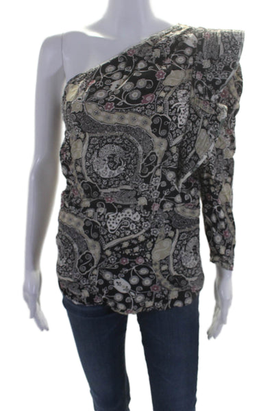 Etoile Isabel Marant Womens Floral Print One Shoulder Blouse Top Black Size 38