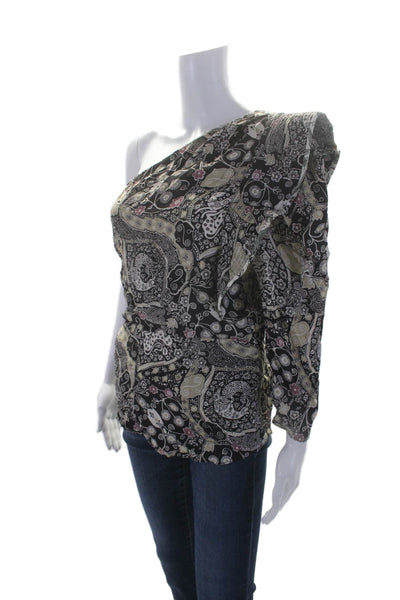 Etoile Isabel Marant Womens Floral Print One Shoulder Blouse Top Black Size 38