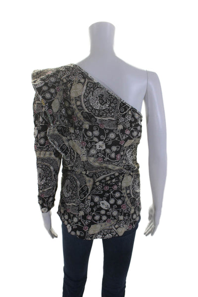 Etoile Isabel Marant Womens Floral Print One Shoulder Blouse Top Black Size 38