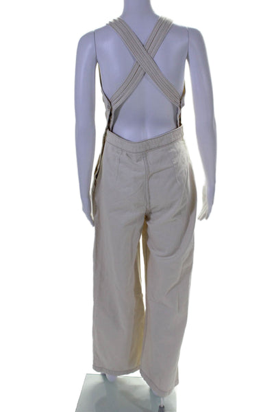 Etica Womens Denim Halter Neck High Rise Wide Leg Overalls White Size Small