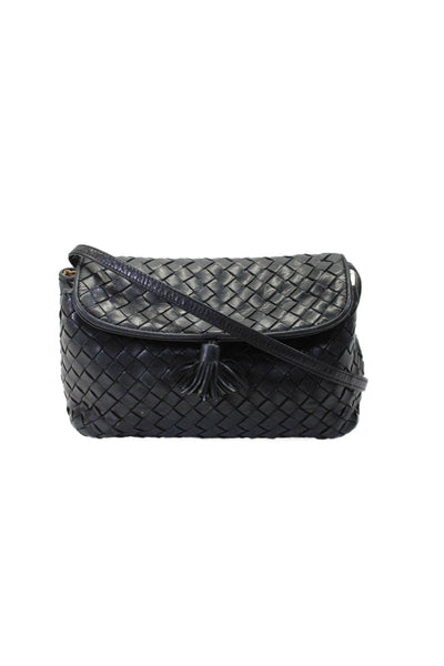 Bottega Veneta Womens Knotted Strap Nappa Intrecciato Crossbody Handbag Black