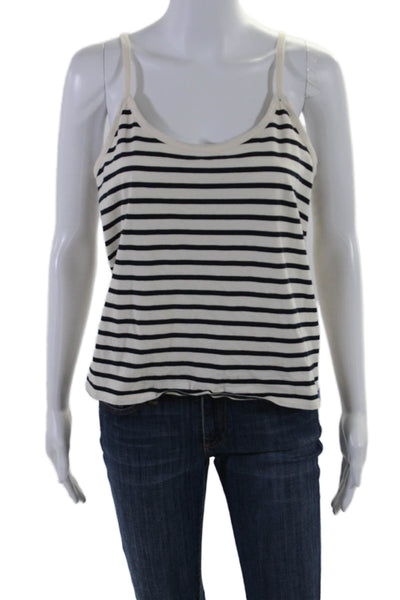 Kule Womens Spaghetti Strap Scoop Neck Striped Tank Top White Navy Size Medium