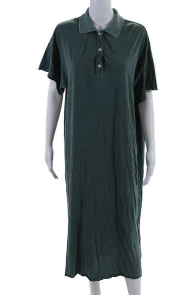 The Great Womens Short Sleeve Collared Midi Shirt Dress Green Cotton Size 1