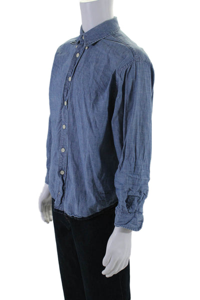 Entireworld Mens Button Front 3/4 Sleeve Collared Oversized Shirt Blue Small