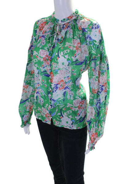 Suncoo Womens Long Sleeve V Neck Floral Button Down Blouse Green Size T1/S