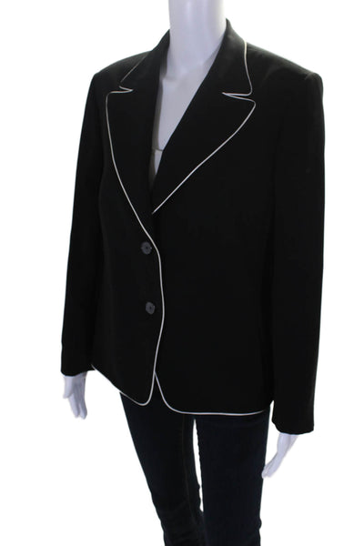 BASLER Womens Textured Collared Pleated Lined Button Blazer Black Size EUR 44