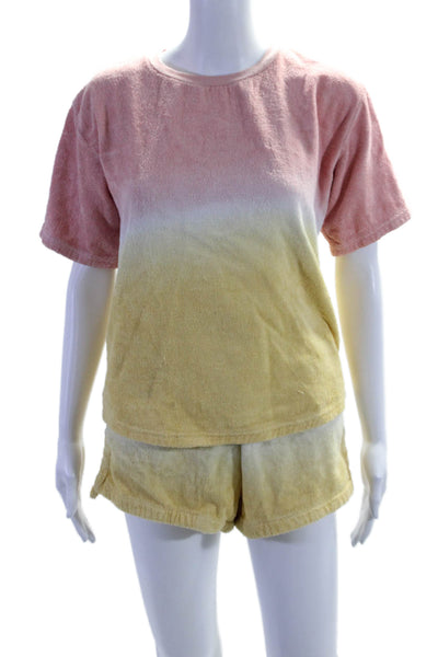 Terry Womens Cotton Ombre Short Sleeve Top Shorts Coverup Set Pink Size XS