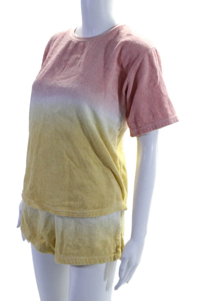 Terry Womens Cotton Ombre Short Sleeve Top Shorts Coverup Set Pink Size XS