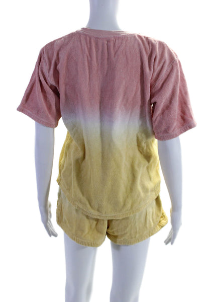 Terry Womens Cotton Ombre Short Sleeve Top Shorts Coverup Set Pink Size XS