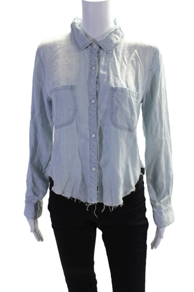 Rails Womens Cotton Chambray Raw Hem Button Down Top Blue Size XS