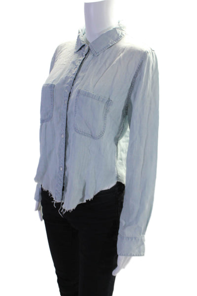 Rails Womens Cotton Chambray Raw Hem Button Down Top Blue Size XS