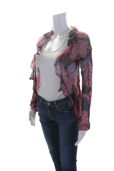 Ungaro Fever Womens Sheer Silk V-Neck Abstract Button Up Blouse Top Pink Size 40