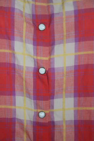 The Great Womens Red Cotton Blend Plaid Short Sleeve Button Down Shirt Size 2