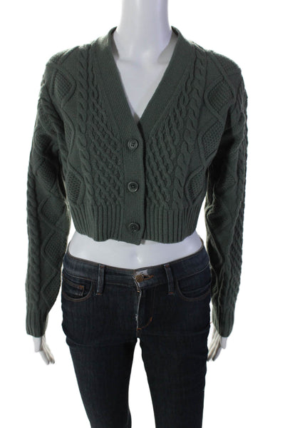 Sunday Best Womens Textured Long Sleeve Crop Thick Knit Cardigan Green Size XS