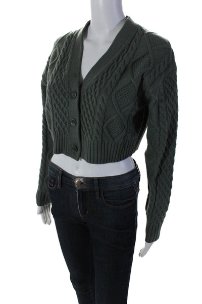 Sunday Best Womens Textured Long Sleeve Crop Thick Knit Cardigan Green Size XS