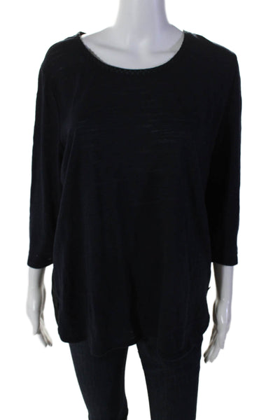 Scotch & Soda Womens Round Neck 3/4 Sleeve Zip Up Blouse Top Navy Size 4