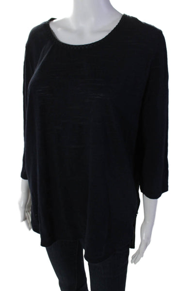 Scotch & Soda Womens Round Neck 3/4 Sleeve Zip Up Blouse Top Navy Size 4