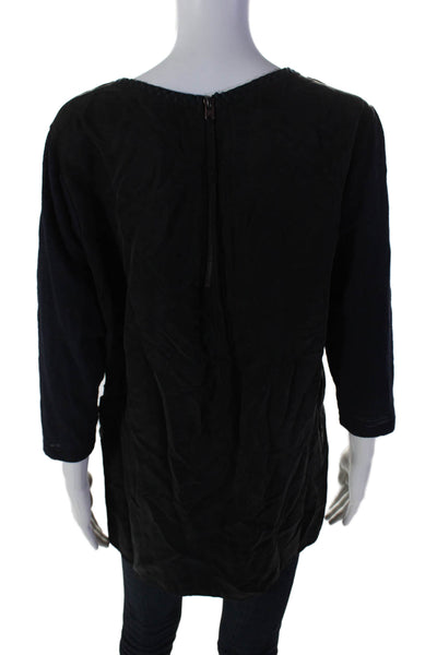 Scotch & Soda Womens Round Neck 3/4 Sleeve Zip Up Blouse Top Navy Size 4