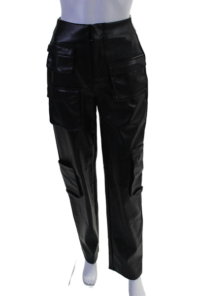 AFRM Womens Vegan Leather High-Rise Straight Keg Cargo Pants Black Size 24