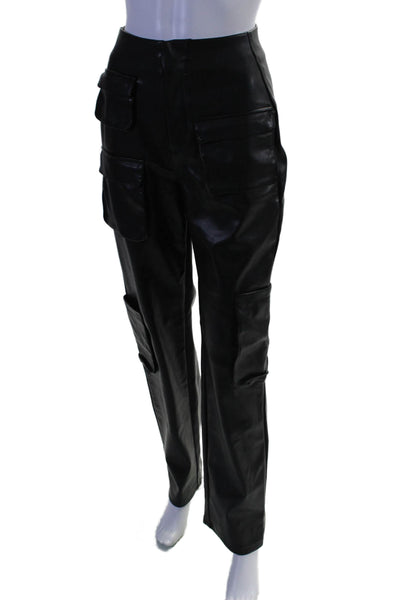 AFRM Womens Vegan Leather High-Rise Straight Keg Cargo Pants Black Size 24