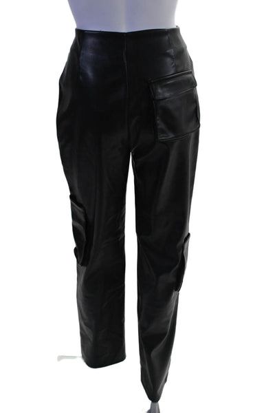 AFRM Womens Vegan Leather High-Rise Straight Keg Cargo Pants Black Size 24