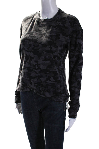 Lululemon Women's Round Neck Long Sleeves High Low Hem Blouse Camouflage Size 8