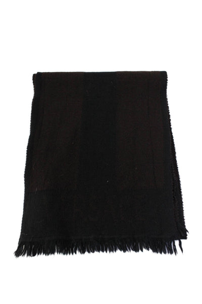 Versace Womens Skinny Width Fringe Logo Scarf Brown Black Wool