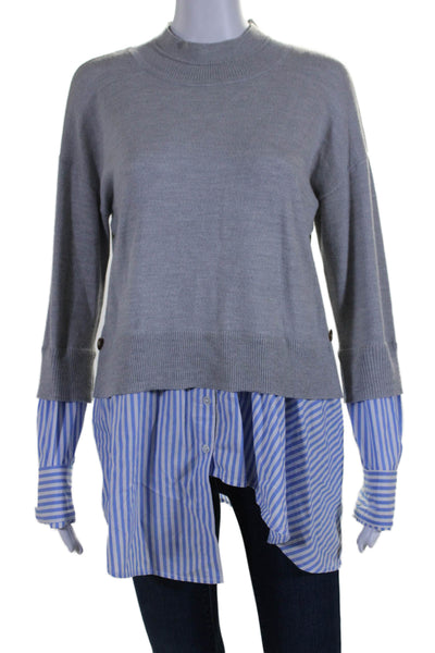 Veronica Beard Womens Crew Neck Striped Layered Sweater Gray Blue Size Small