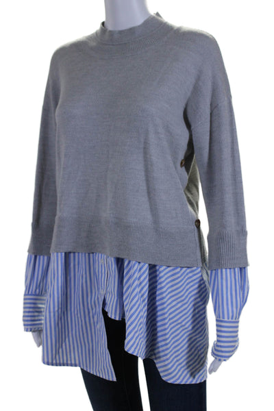 Veronica Beard Womens Crew Neck Striped Layered Sweater Gray Blue Size Small