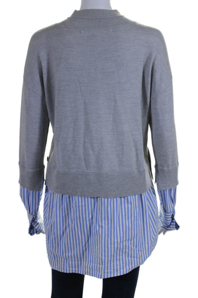 Veronica Beard Womens Crew Neck Striped Layered Sweater Gray Blue Size Small