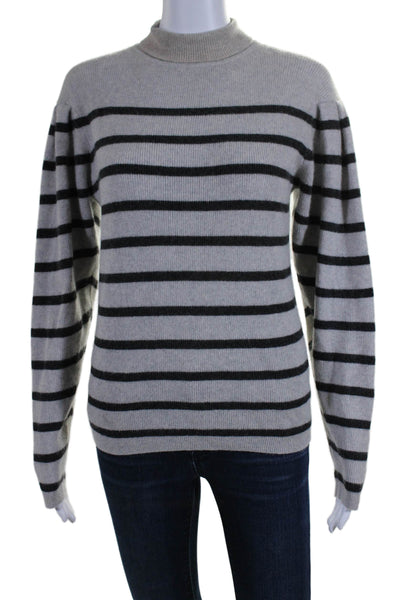 C by Bloomingdales Womens Striped Mock Neck Cashmere Sweater Gray Size Small