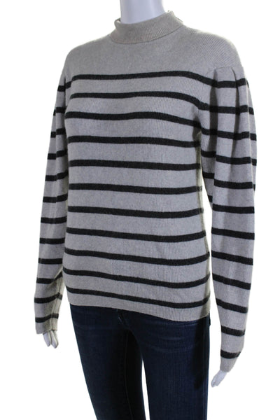 C by Bloomingdales Womens Striped Mock Neck Cashmere Sweater Gray Size Small