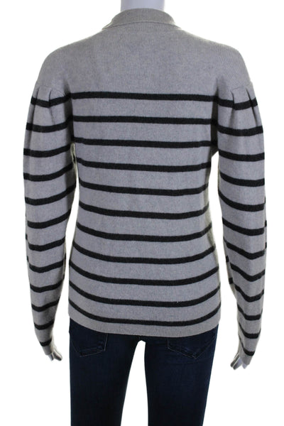 C by Bloomingdales Womens Striped Mock Neck Cashmere Sweater Gray Size Small