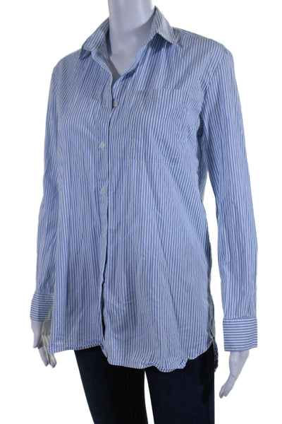 Le Bon Marche Rive Gauche Womens Button Front Collared Striped Shirt Blue FR 36