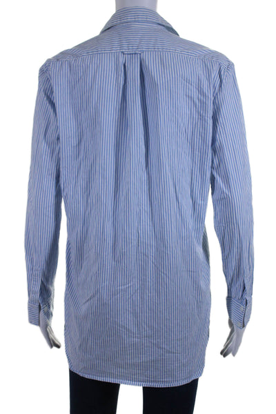 Le Bon Marche Rive Gauche Womens Button Front Collared Striped Shirt Blue FR 36